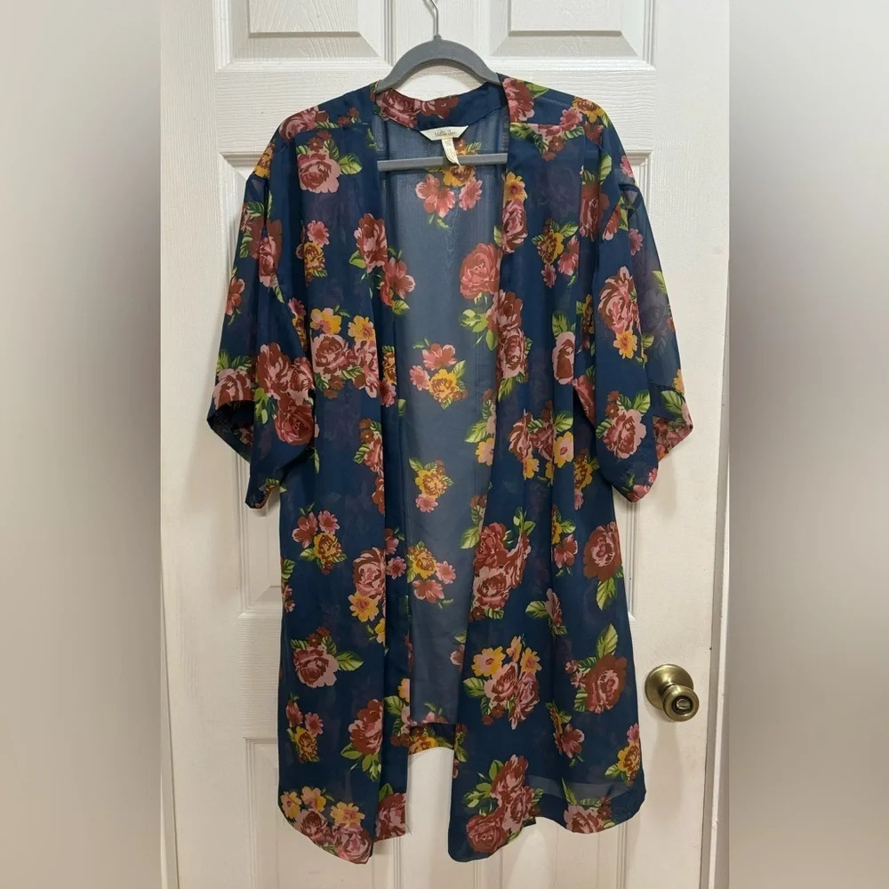 Matilda Jane Kimono Topper Blue Floral Sheer Watch The Sunrise Boho Size M/L